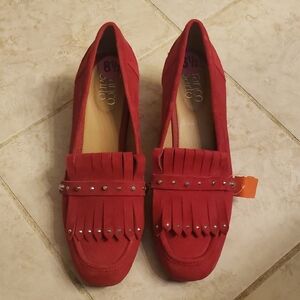 EUC Franco Sarto Women's Red Fringe Loafers
